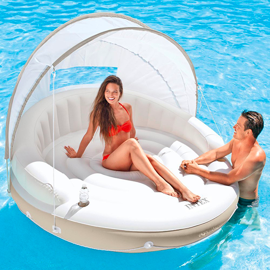 Isola Gonfiabile WOW Sports Resort – Lettino Galleggiante Per 6-8 Persone – Con Portabicchieri E Legacci